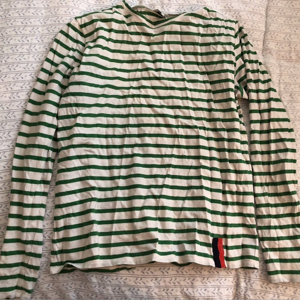 KULE Striped Long Sleeve Top in Green and White